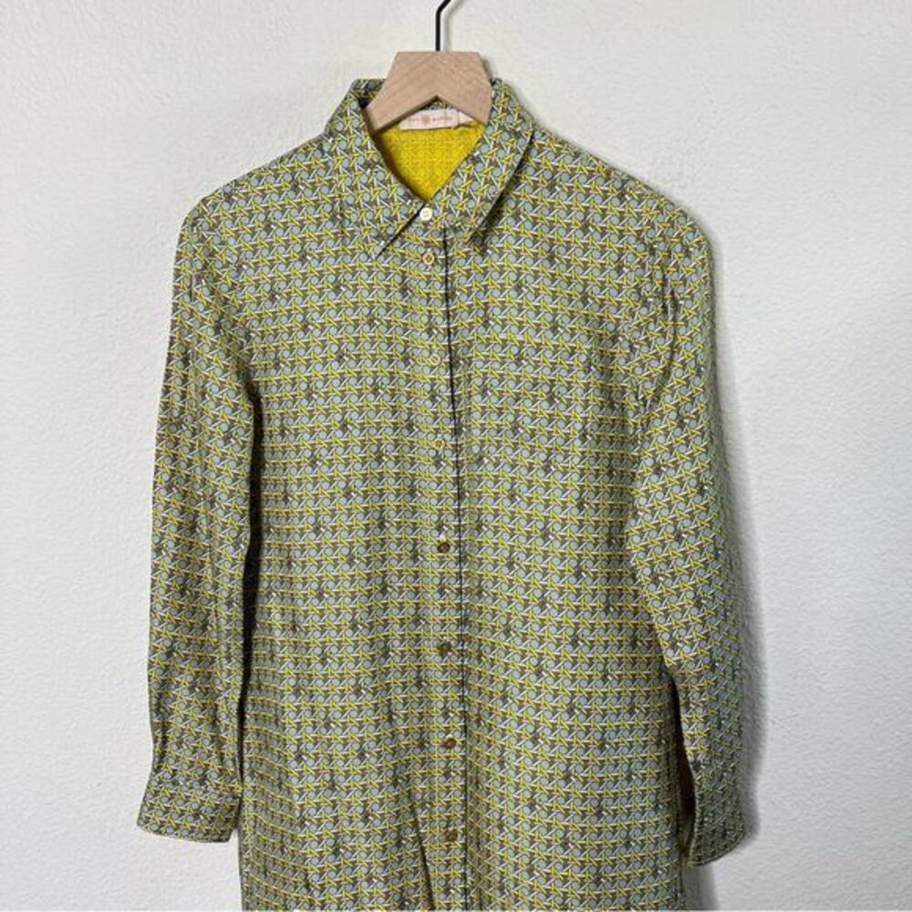 Tory Burch‎ Monogram Logo Allover Print Button Front Shirt Dress Womens Size 4 - Picture 2 of 8